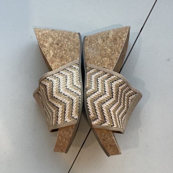 Blowfish Malibu Slip On Sandals sz 7 M Cork Wedge Slide Brown Raffia Natural - Picture 7 of 10